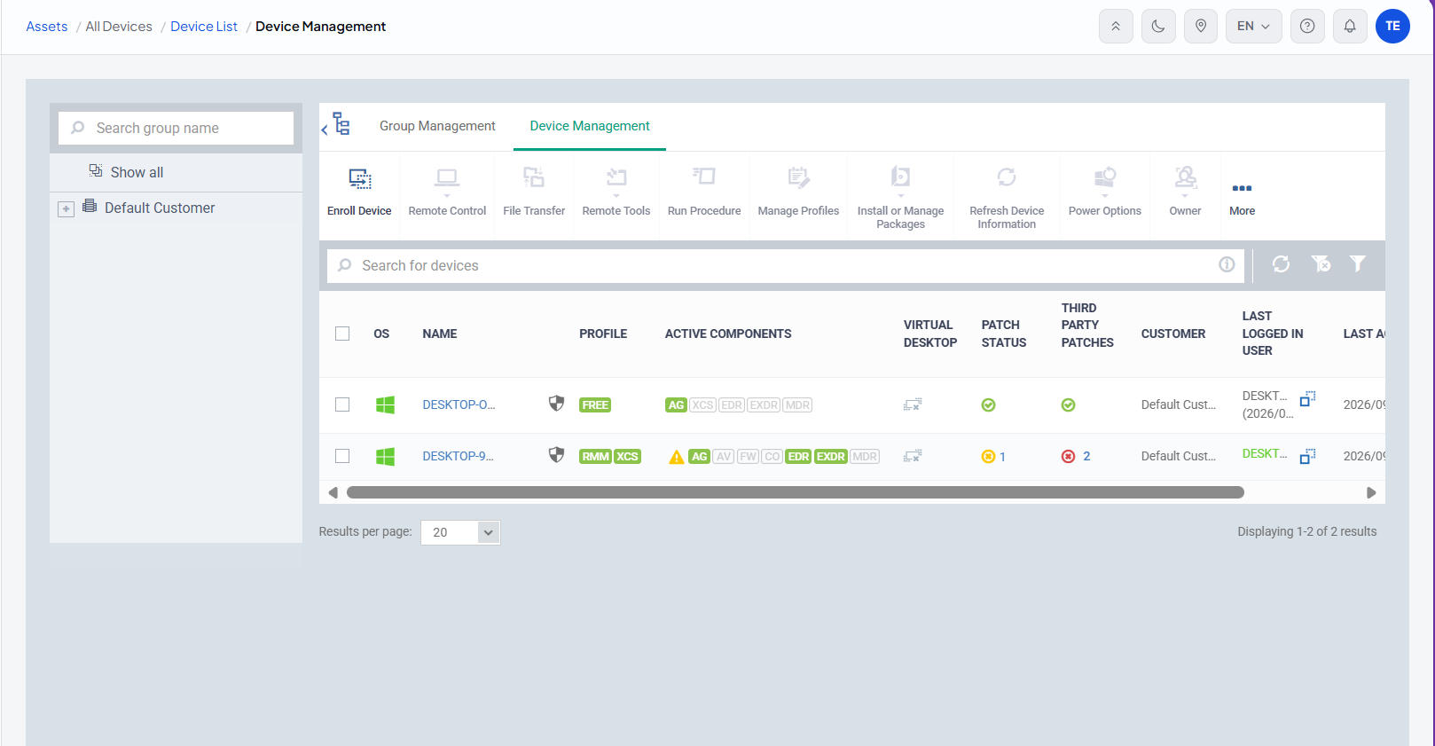 RMM device management dashboard